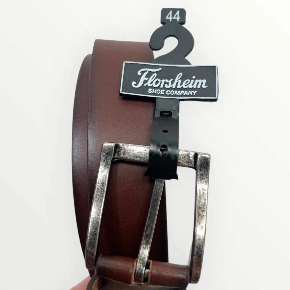 Florsheim Brown Genuine Leather Belt Metal Buckle Size 44 NEW